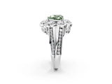White gold Fancy Green Heart  Brilliant Flower Halo Diamond Split Shank Ring_101
