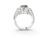 White gold Fancy Green Heart  Brilliant Flower Halo Diamond Split Shank Ring_102