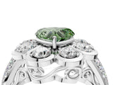 White gold Fancy Green Heart  Brilliant Flower Halo Diamond Split Shank Ring_103