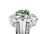 White gold Fancy Green Heart  Brilliant Flower Halo Diamond Split Shank Ring_104
