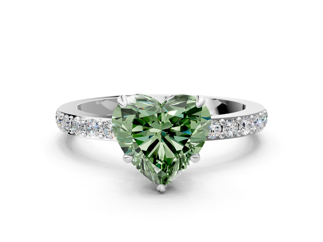 White gold Fancy Green Heart  Brilliant Pavé Band Solitaire with Four-Prong Setting_17