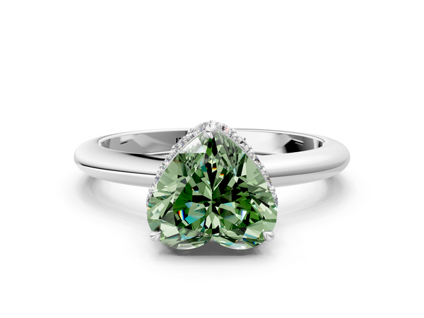 Platinum Fancy Green Heart  Brilliant Solitaire Engagement Ring with Six-Prong Setting and Classic Band