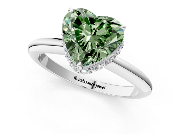 Platinum Fancy Green Heart  Brilliant Solitaire Engagement Ring with Six-Prong Setting and Classic Band