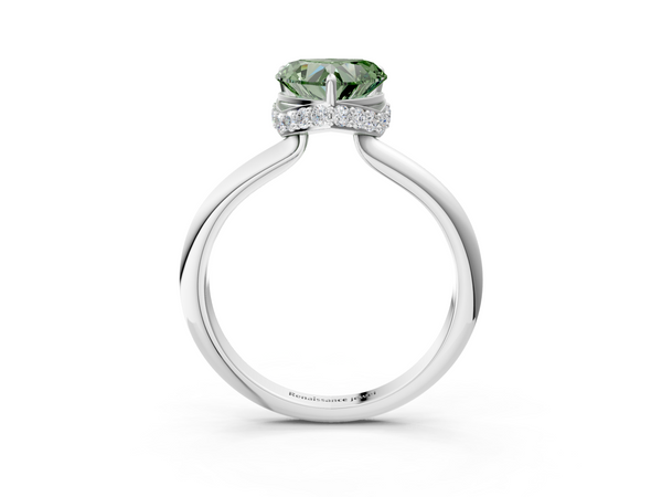 Platinum Fancy Green Heart  Brilliant Solitaire Engagement Ring with Six-Prong Setting and Classic Band