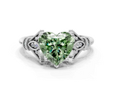 White gold Fancy Green Heart  Brilliant Solitaire with Pave Band and Four-Prong Setting