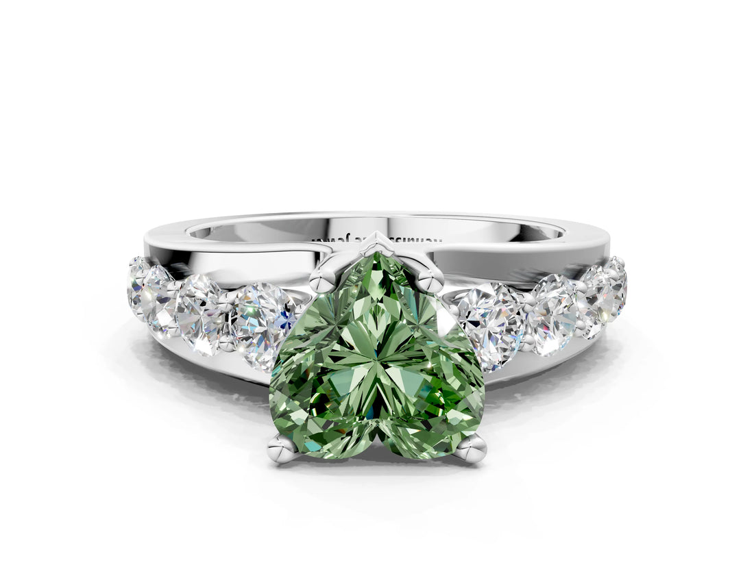 White gold Fancy Green Heart  Brilliant Solitaire with Side Stones on a Pave Band and Four-Prong Setting_53