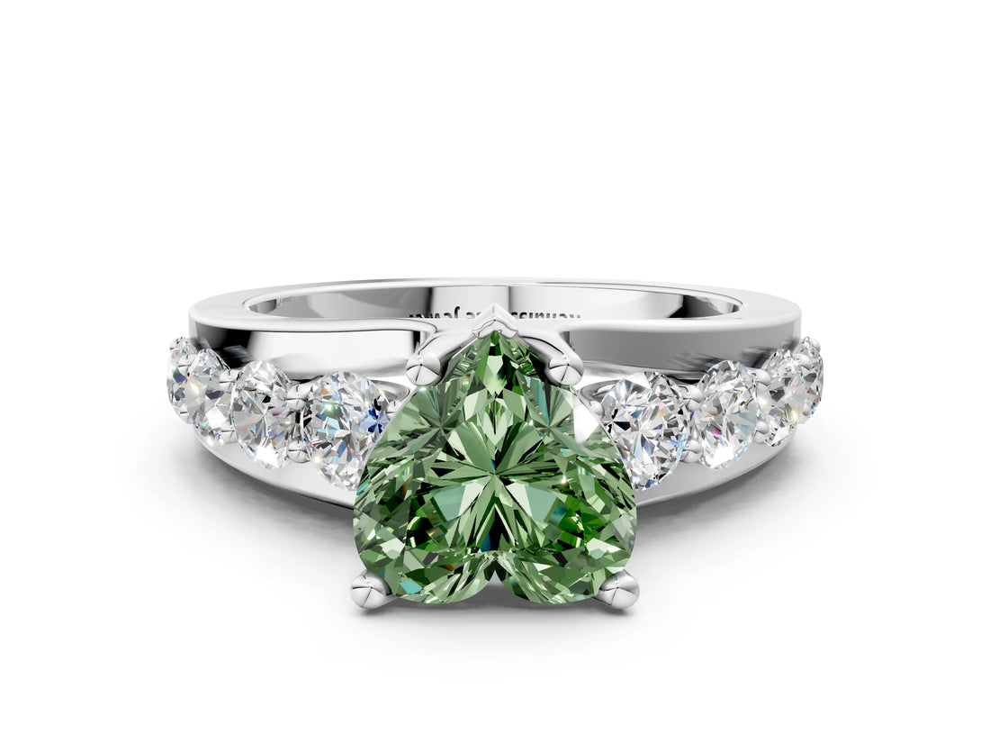White gold Fancy Green Heart  Brilliant Solitaire with Side Stones on a Pave Band and Four-Prong Setting_60