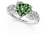 White gold Fancy Green Heart  Cluster Diamond Engagement Ring with Pavé Band and Four-Prong Setting_1