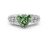 White gold Fancy Green Heart  Cluster Diamond Engagement Ring with Pavé Band and Four-Prong Setting