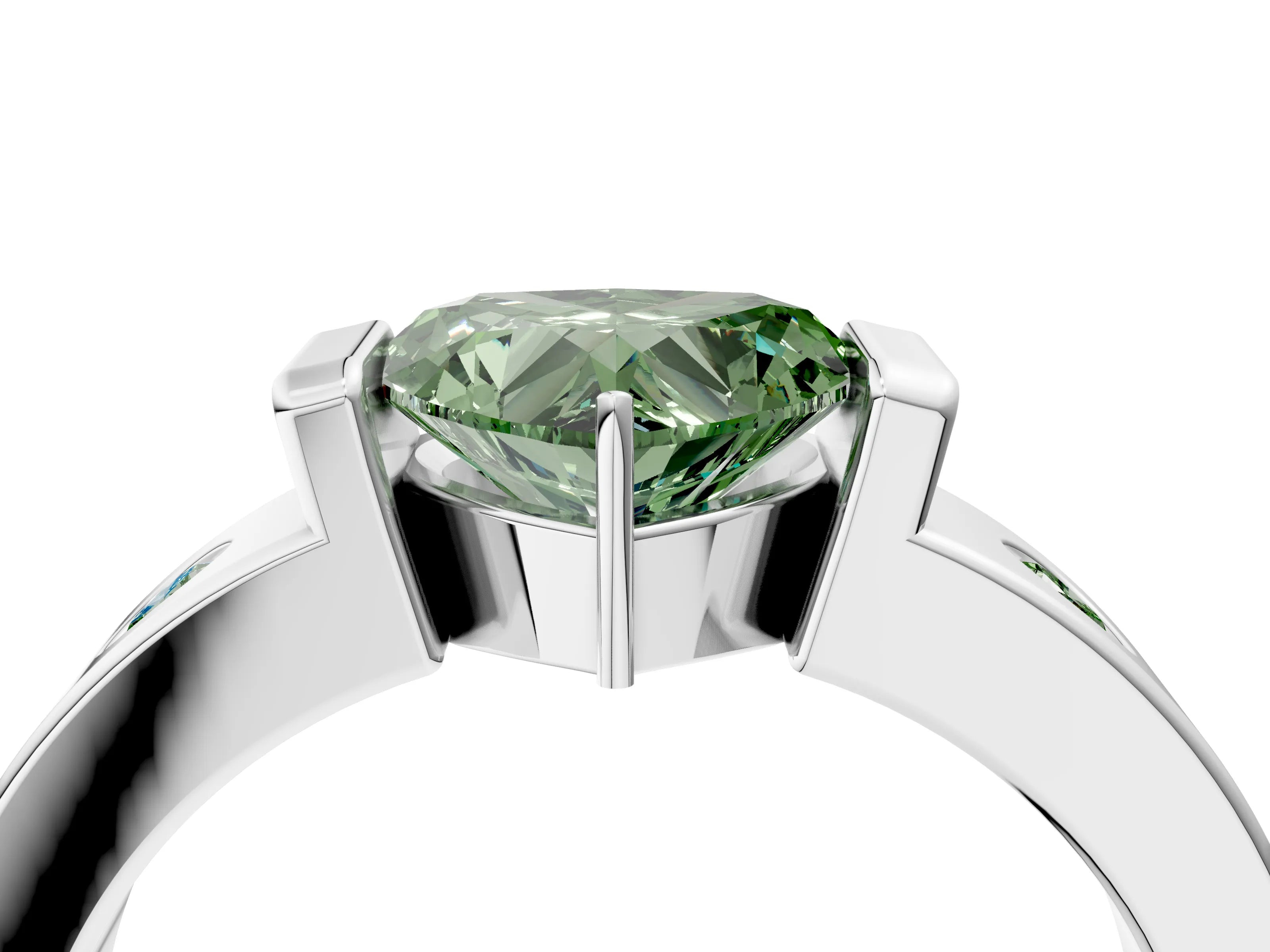 White gold Fancy Green Heart Cut Brilliant Channel-Set Diamond Ring with Bezel Prong Setting_10