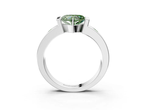 White gold Fancy Green Heart Cut Brilliant Channel-Set Diamond Ring with Bezel Prong Setting_15