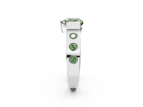 White gold Fancy Green Heart Cut Brilliant Channel-Set Diamond Ring with Bezel Prong Setting_2