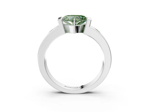 White gold Fancy Green Heart Cut Brilliant Channel-Set Diamond Ring with Bezel Prong Setting_3