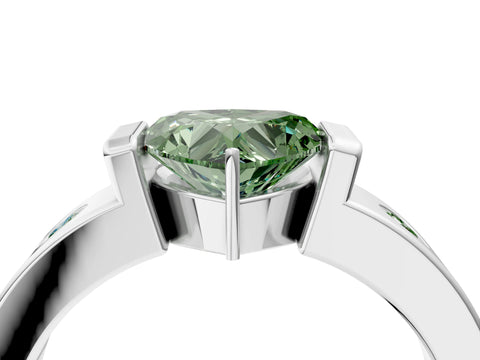 White gold Fancy Green Heart Cut Brilliant Channel-Set Diamond Ring with Bezel Prong Setting_4