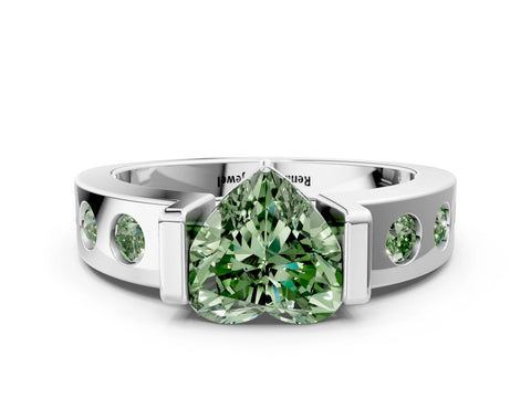 White gold Fancy Green Heart Cut Brilliant Channel-Set Diamond Ring with Bezel Prong Setting_6