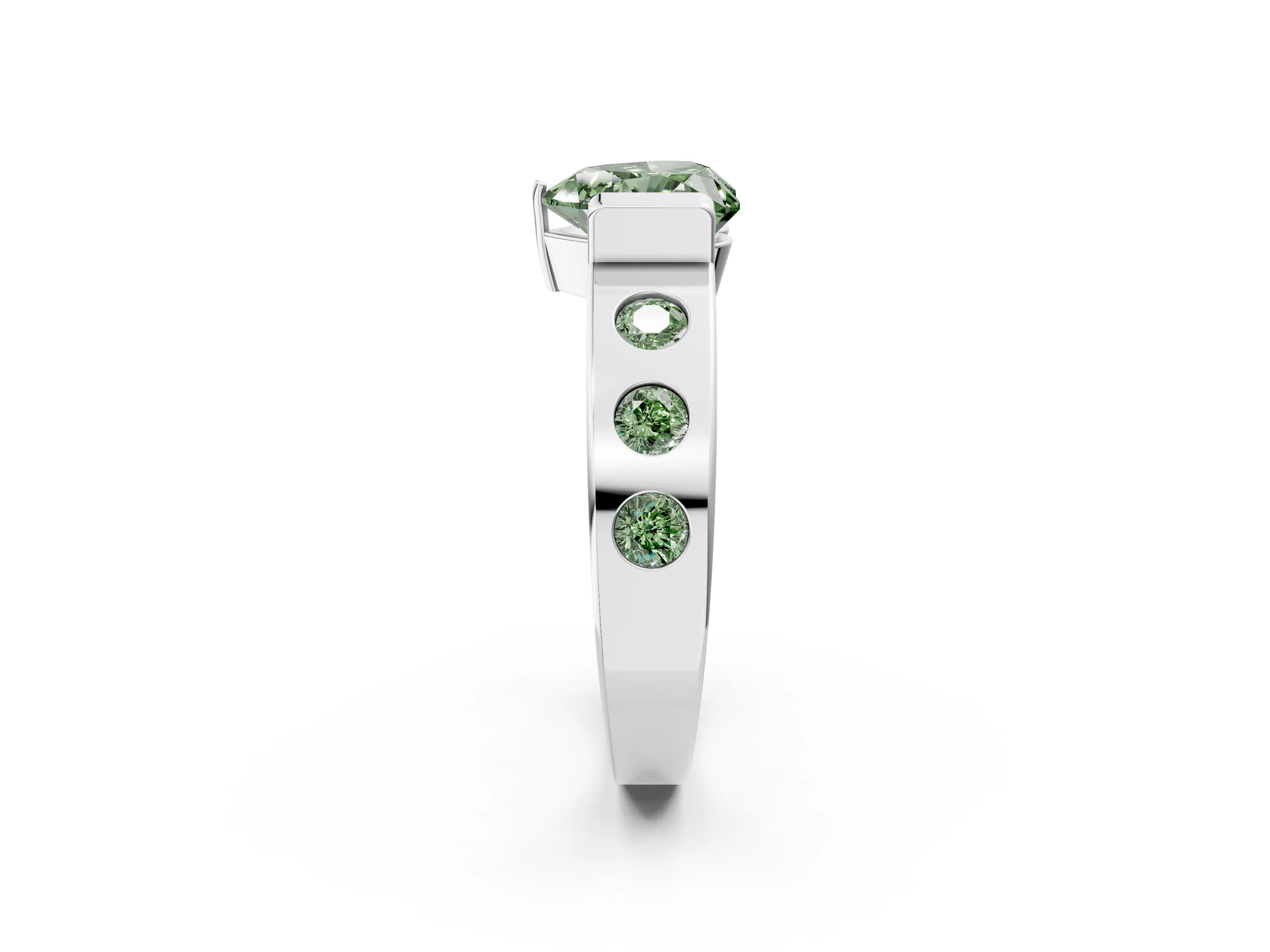 White gold Fancy Green Heart Cut Brilliant Channel-Set Diamond Ring with Bezel Prong Setting_8