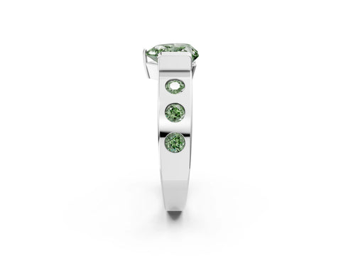 White gold Fancy Green Heart Cut Brilliant Channel-Set Diamond Ring with Bezel Prong Setting_8