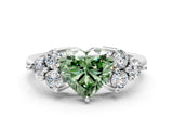White gold Fancy Green Heart Cut Brilliant Diamond Cluster Accent Solitaire Ring with Prong Setting_12