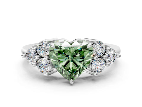 White gold Fancy Green Heart Cut Brilliant Diamond Cluster Accent Solitaire Ring with Prong Setting_12