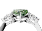 White gold Fancy Green Heart Cut Brilliant Diamond Cluster Accent Solitaire Ring with Prong Setting_16