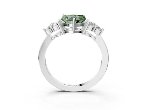 White gold Fancy Green Heart Cut Brilliant Diamond Cluster Accent Solitaire Ring with Prong Setting_3