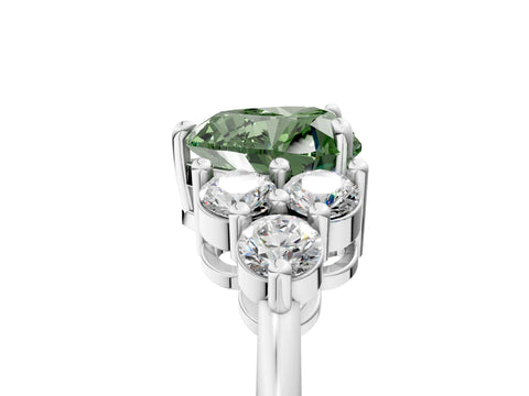 White gold Fancy Green Heart Cut Brilliant Diamond Cluster Accent Solitaire Ring with Prong Setting_5