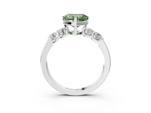 White gold Fancy Green Heart Cut Brilliant Diamond Five-Stone Engagement Ring with Prong Setting on a Classic Band_6