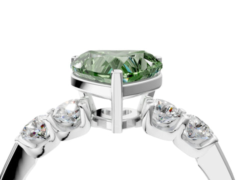 White gold Fancy Green Heart Cut Brilliant Diamond Five-Stone Engagement Ring with Prong Setting on a Classic Band_7