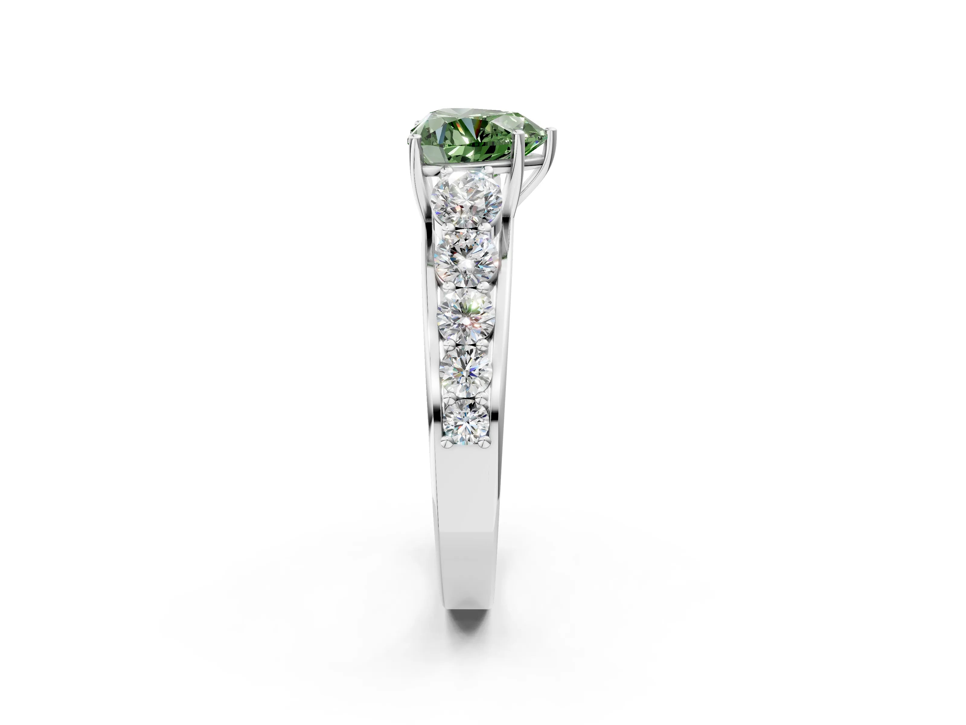 White gold Fancy Green Heart Cut Brilliant Diamond Pavé Band with Six-Prong Setting_2