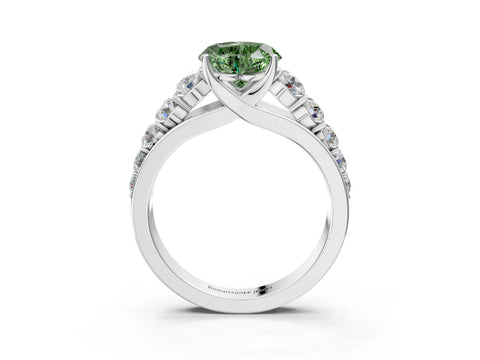 White gold Fancy Green Heart Cut Brilliant Diamond Pavé Band with Six-Prong Setting_3