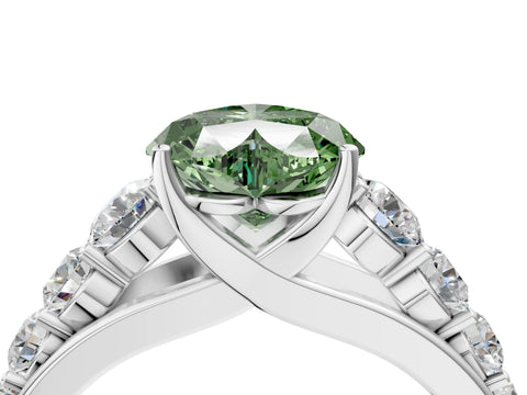 White gold Fancy Green Heart Cut Brilliant Diamond Pavé Band with Six-Prong Setting_4