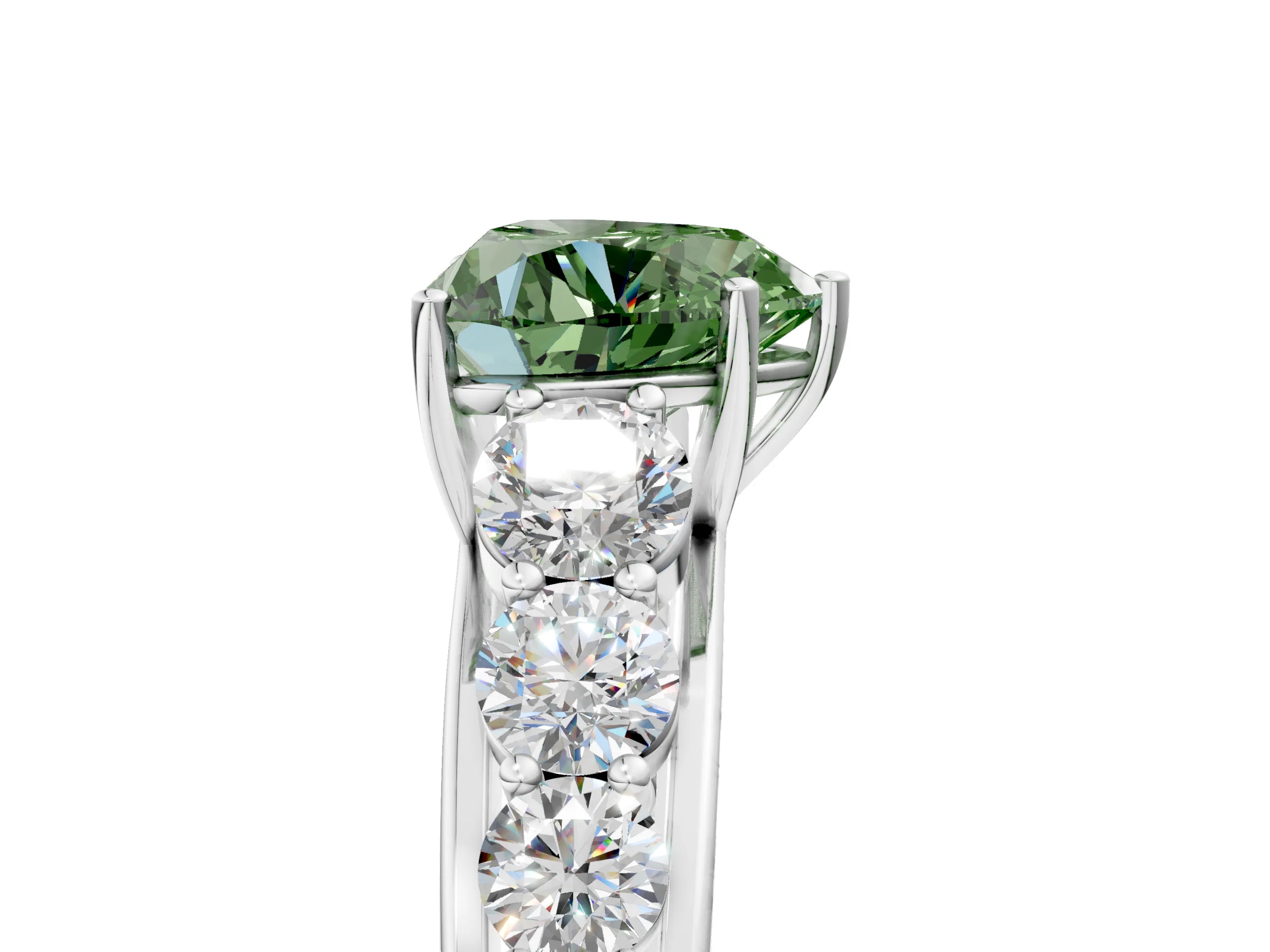 White gold Fancy Green Heart Cut Brilliant Diamond Pavé Band with Six-Prong Setting_5