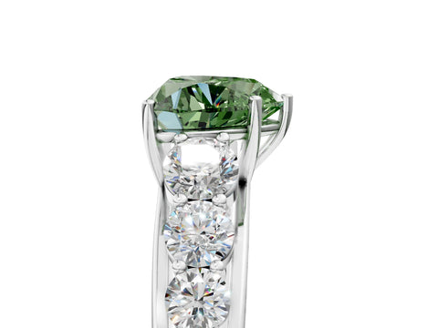 White gold Fancy Green Heart Cut Brilliant Diamond Pavé Band with Six-Prong Setting_5