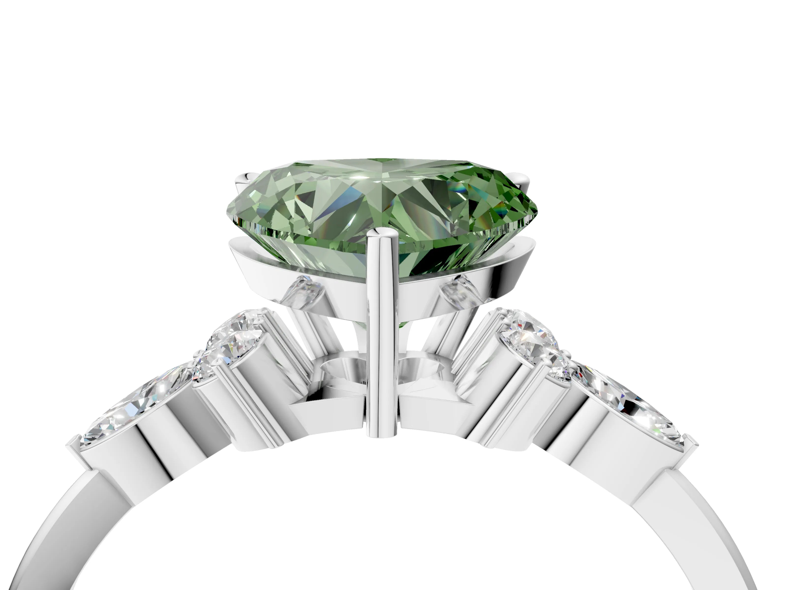 White gold Fancy Green Heart Cut Brilliant Diamond Solitaire Ring with Pear Side Stones and Four-Prong Setting_10