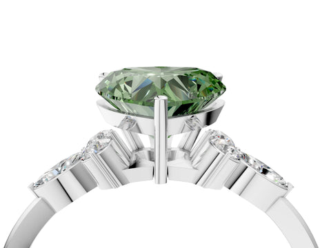 White gold Fancy Green Heart Cut Brilliant Diamond Solitaire Ring with Pear Side Stones and Four-Prong Setting_10