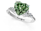 White gold Fancy Green Heart Cut Brilliant Diamond Solitaire Ring with Pear Side Stones and Four-Prong Setting_7