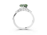 White gold Fancy Green Heart Cut Brilliant Diamond Solitaire Ring with Pear Side Stones and Four-Prong Setting_9