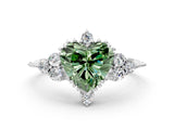 White gold Fancy Green Heart Cut Brilliant Diamond with Cluster Setting on a Beaded Band and Four-Prong Setting_12