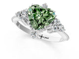 White gold Fancy Green Heart Cut Brilliant Diamond with Cluster Setting on a Beaded Band and Four-Prong Setting_13