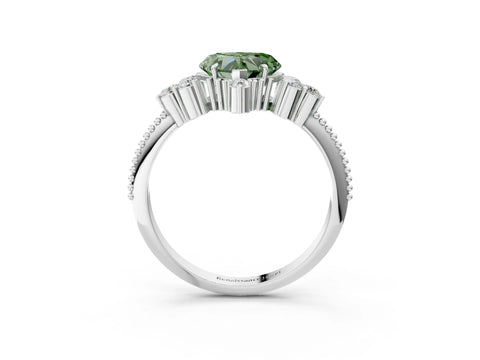 White gold Fancy Green Heart Cut Brilliant Diamond with Cluster Setting on a Beaded Band and Four-Prong Setting_16