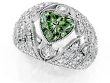 White gold Fancy Green Heart Cut Brilliant Halo Pave Diamond Milgrain Ring_1