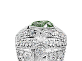 White gold Fancy Green Heart Cut Brilliant Halo Pave Diamond Milgrain Ring_5