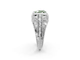 White gold Fancy Green Heart Cut Brilliant Milgrain Filigree Diamond Ring with Square Prong Setting_2