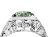 White gold Fancy Green Heart Cut Brilliant Milgrain Filigree Diamond Ring with Square Prong Setting_4