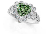 White gold Fancy Green Heart Cut Brilliant Milgrain Pave Heart Band Solitaire Ring_1