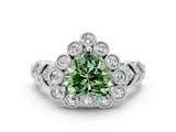 White gold Fancy Green Heart Cut Brilliant Milgrain Pave Heart Band Solitaire Ring_12