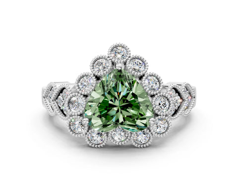 White gold Fancy Green Heart Cut Brilliant Milgrain Pave Heart Band Solitaire Ring_12