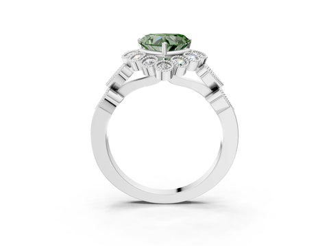 White gold Fancy Green Heart Cut Brilliant Milgrain Pave Heart Band Solitaire Ring_3