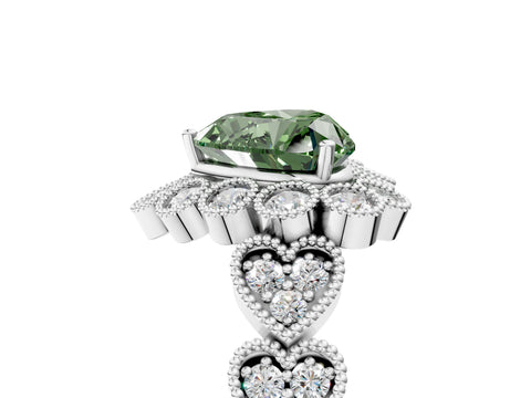 White gold Fancy Green Heart Cut Brilliant Milgrain Pave Heart Band Solitaire Ring_5
