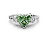 White gold Fancy Green Heart Cut Brilliant Three-Stone Diamond Ring with Pavé Band and Four-Prong Setting_39